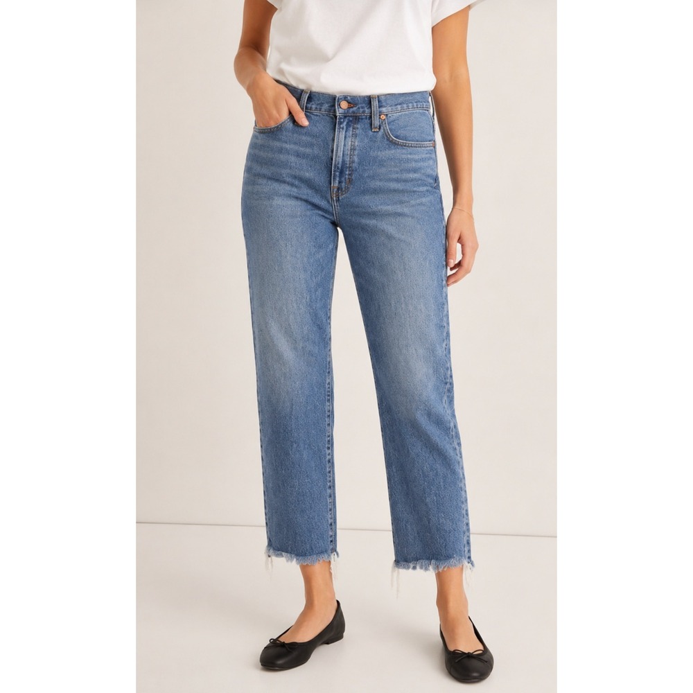 Madewell Perfect Vintage Straight Jeans Medium Wash Raw Hem Womens Size 30
